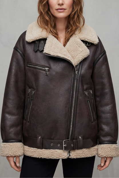 Megan Shearling Collar Oversized Aviator Jacket