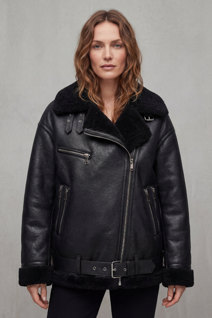 Megan Shearling Collar Oversized Aviator Jacket