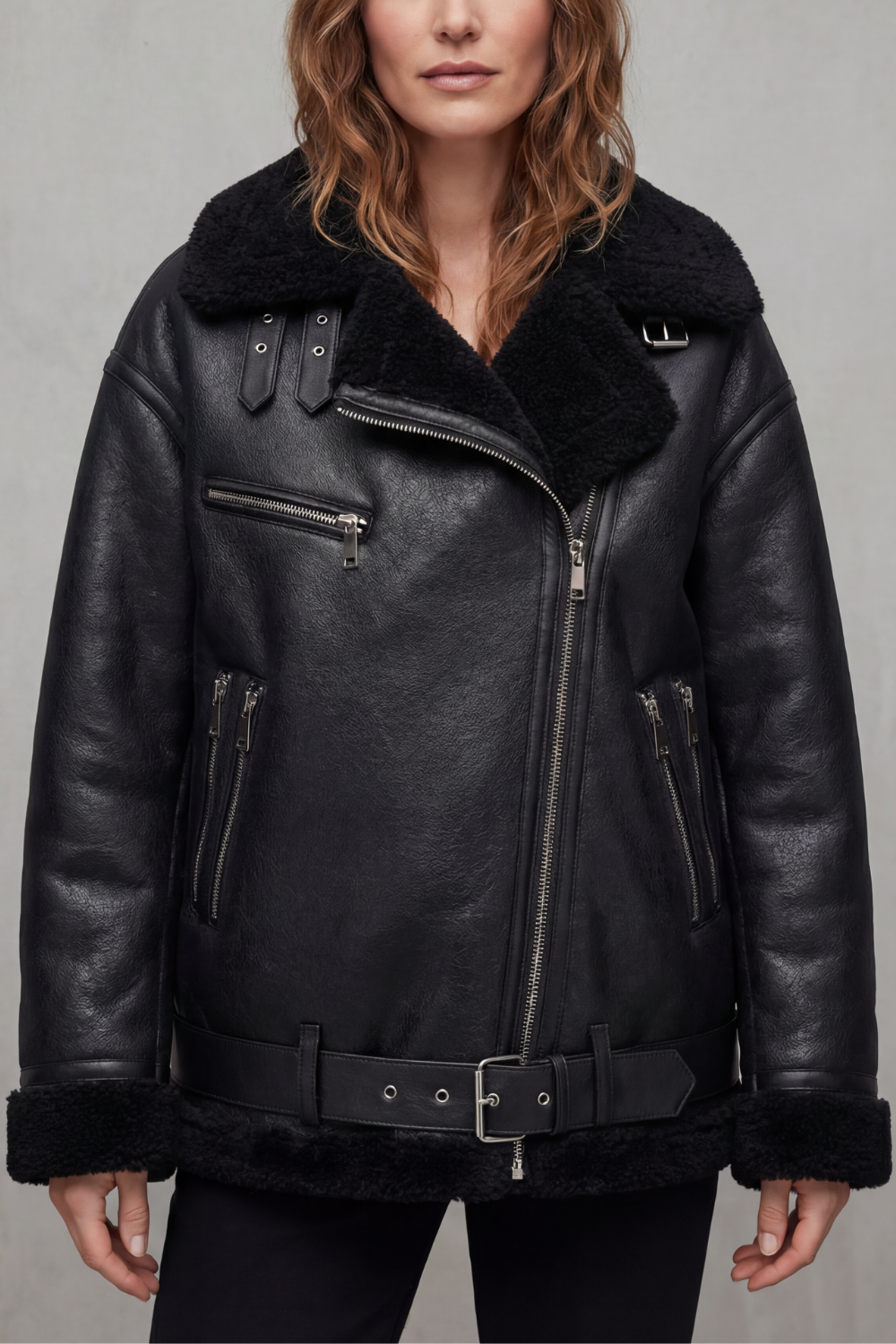 Megan Shearling Collar Oversized Aviator Jacket