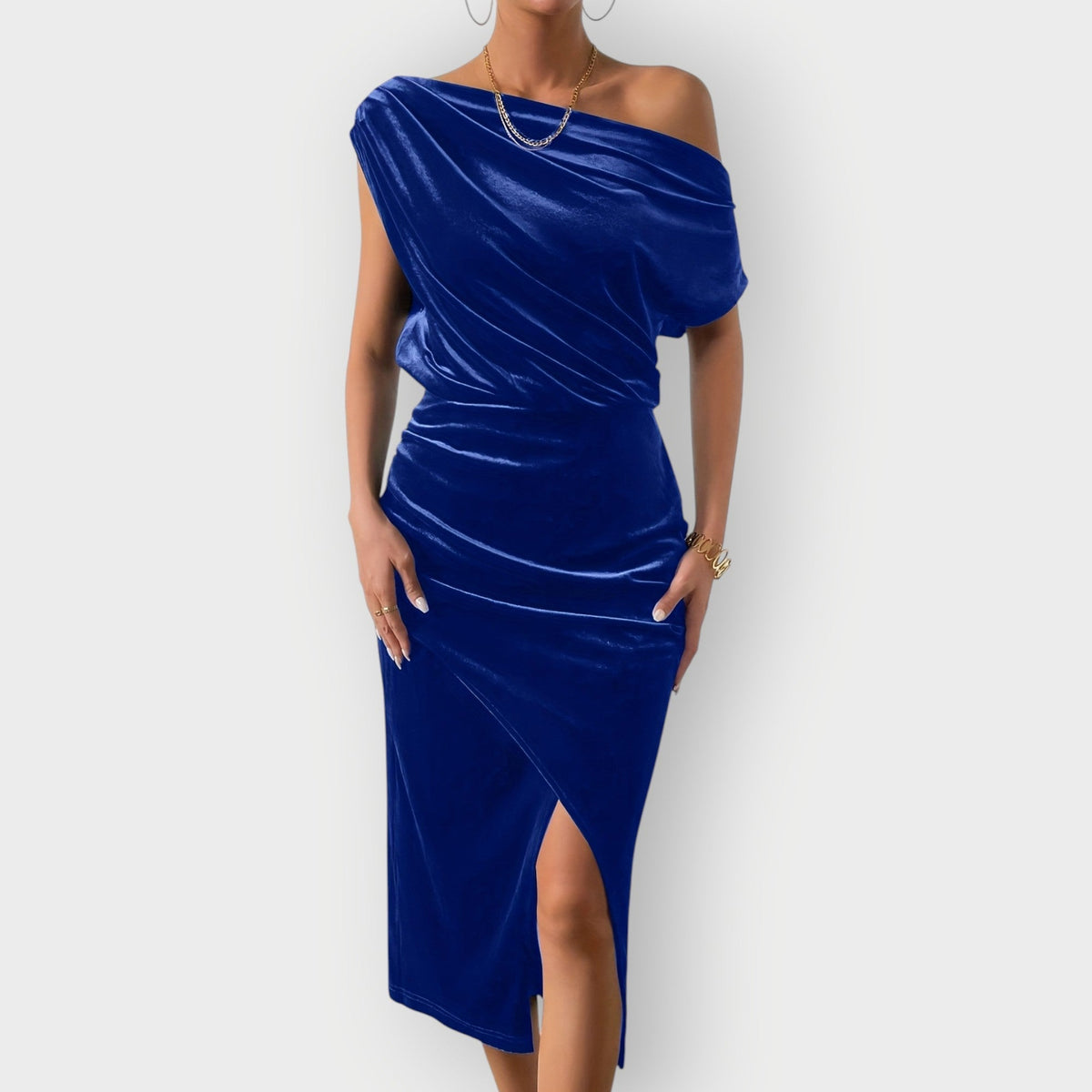 Meira Off Shoulder Ruched Midi Dress - Royal Blue