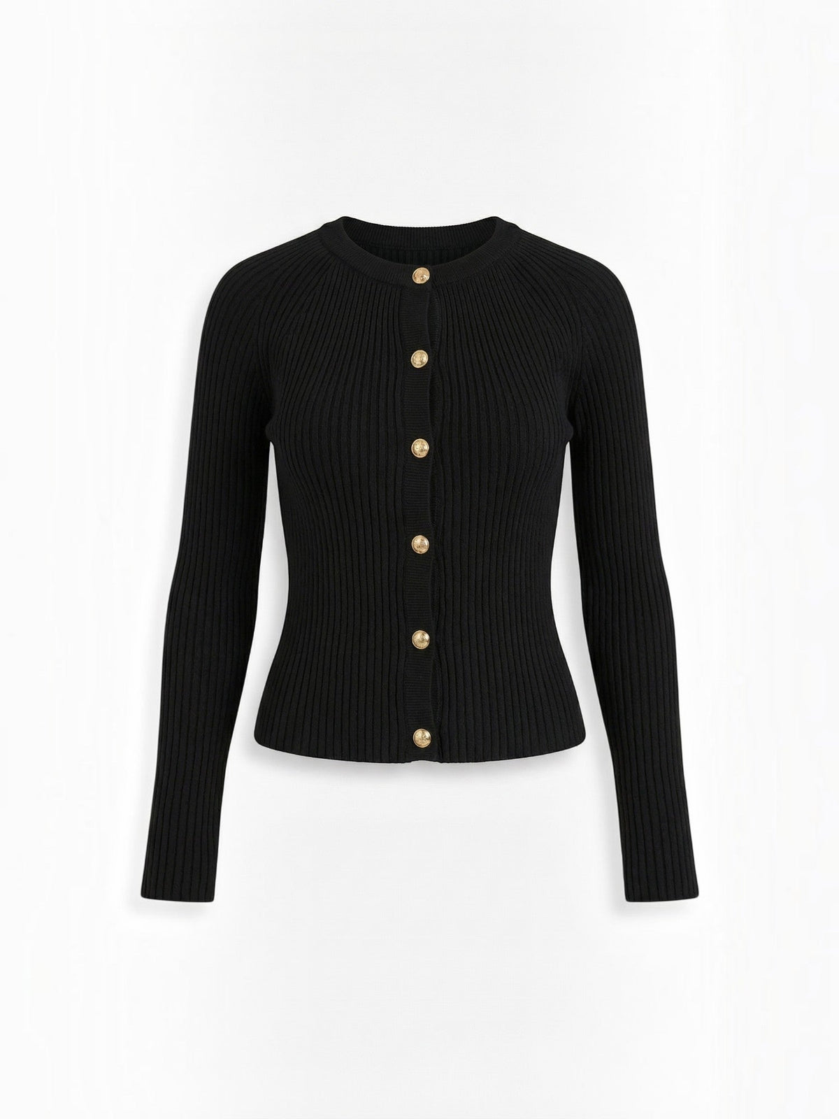 Melaine Ribbed Gold Button Cardigan - Black