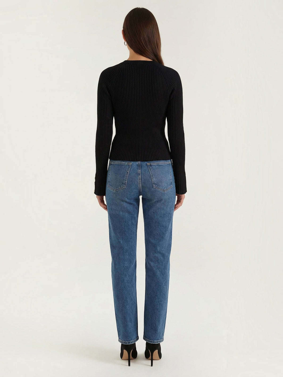 Melaine Ribbed Gold Button Cardigan - Black