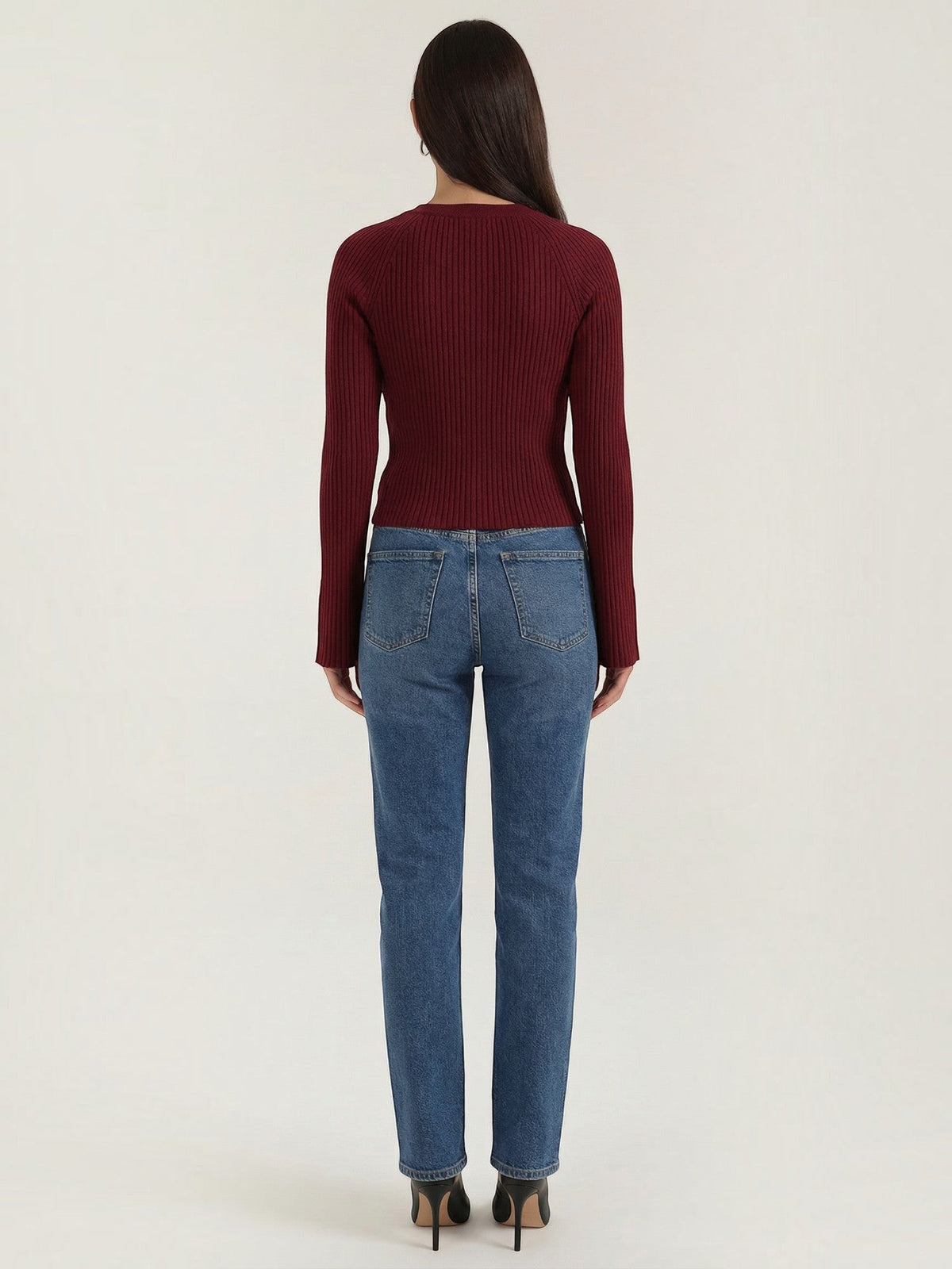 Melaine Ribbed Gold Button Cardigan - Burgundy