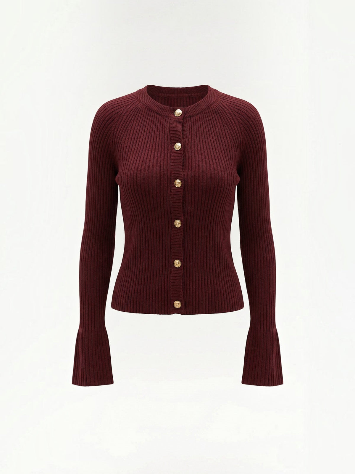Melaine Ribbed Gold Button Cardigan - Burgundy