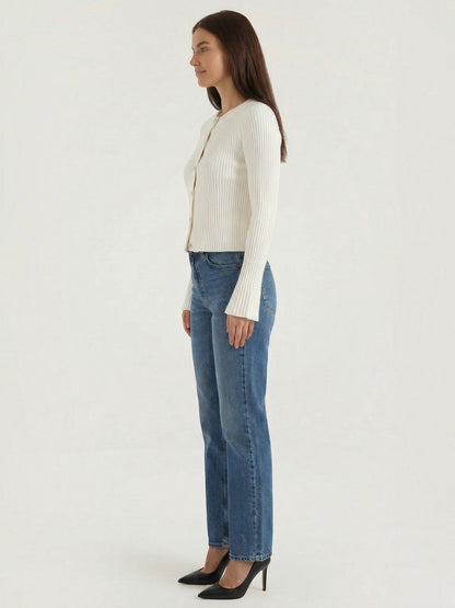 Melaine Ribbed Gold Button Cardigan - Ivory