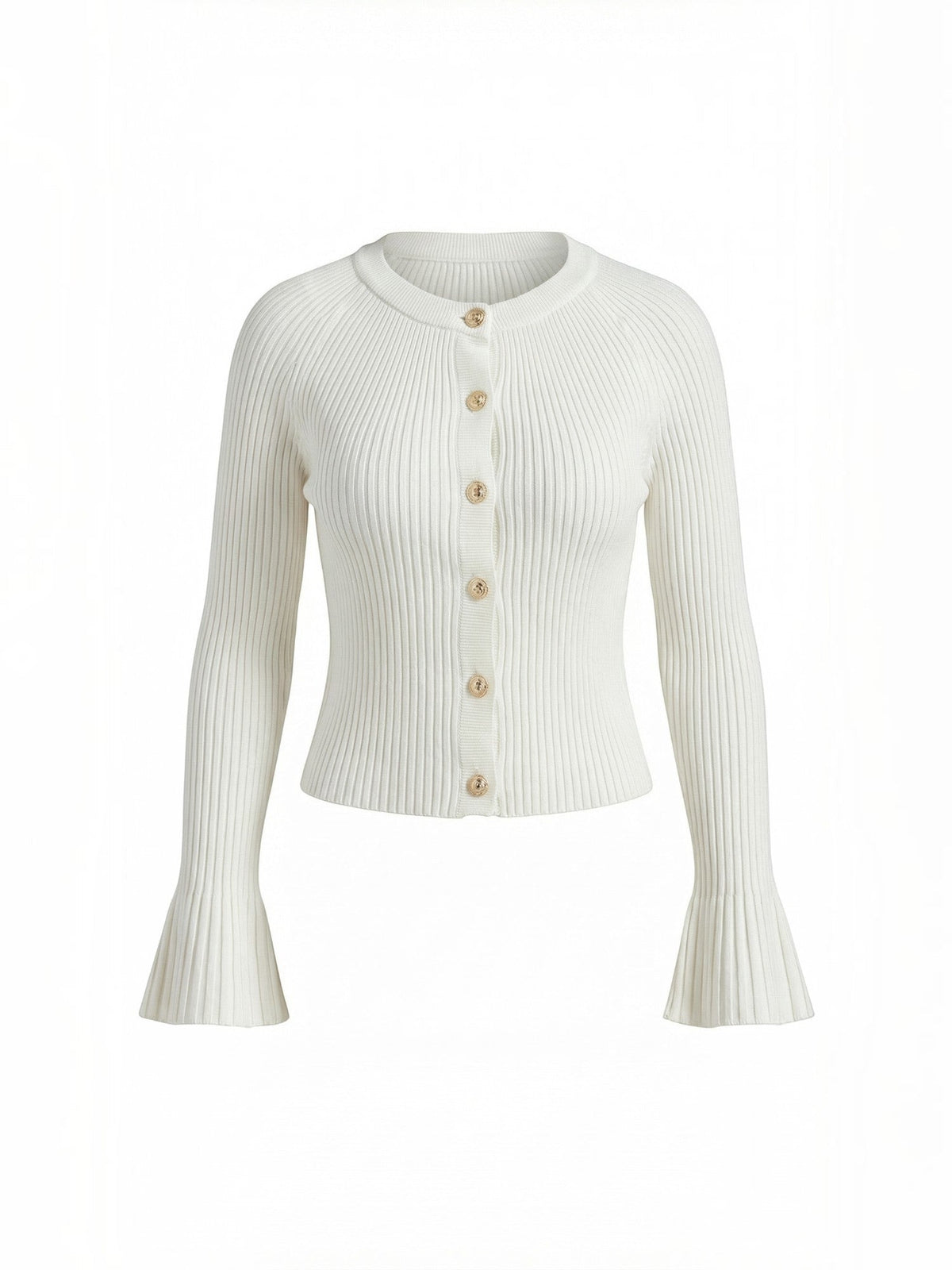 Melaine Ribbed Gold Button Cardigan - Ivory