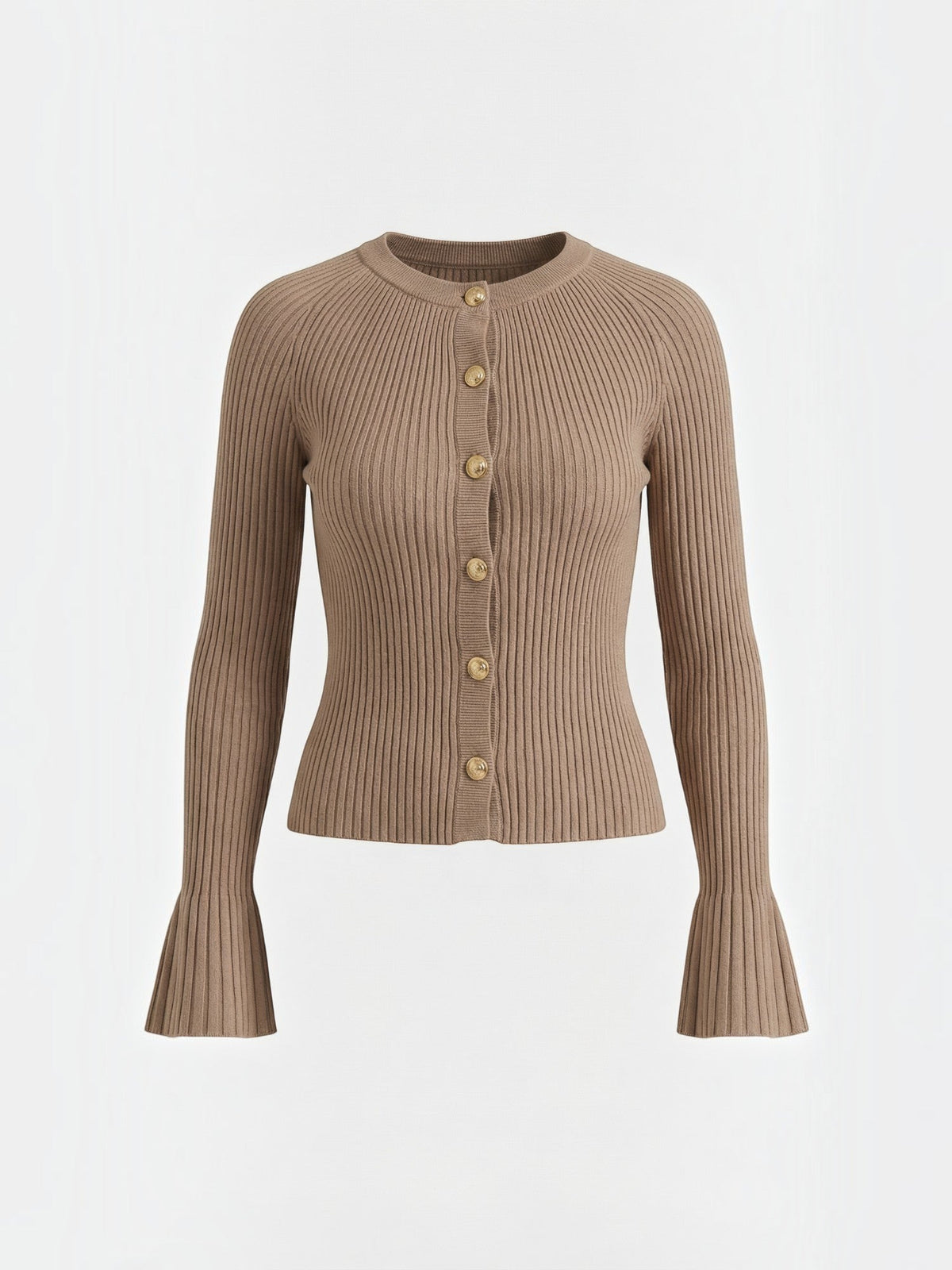 Melaine Ribbed Gold Button Cardigan - Taupe