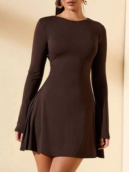 Melia Lace-Up Back Knit Mini Dress - Chocolate Brown