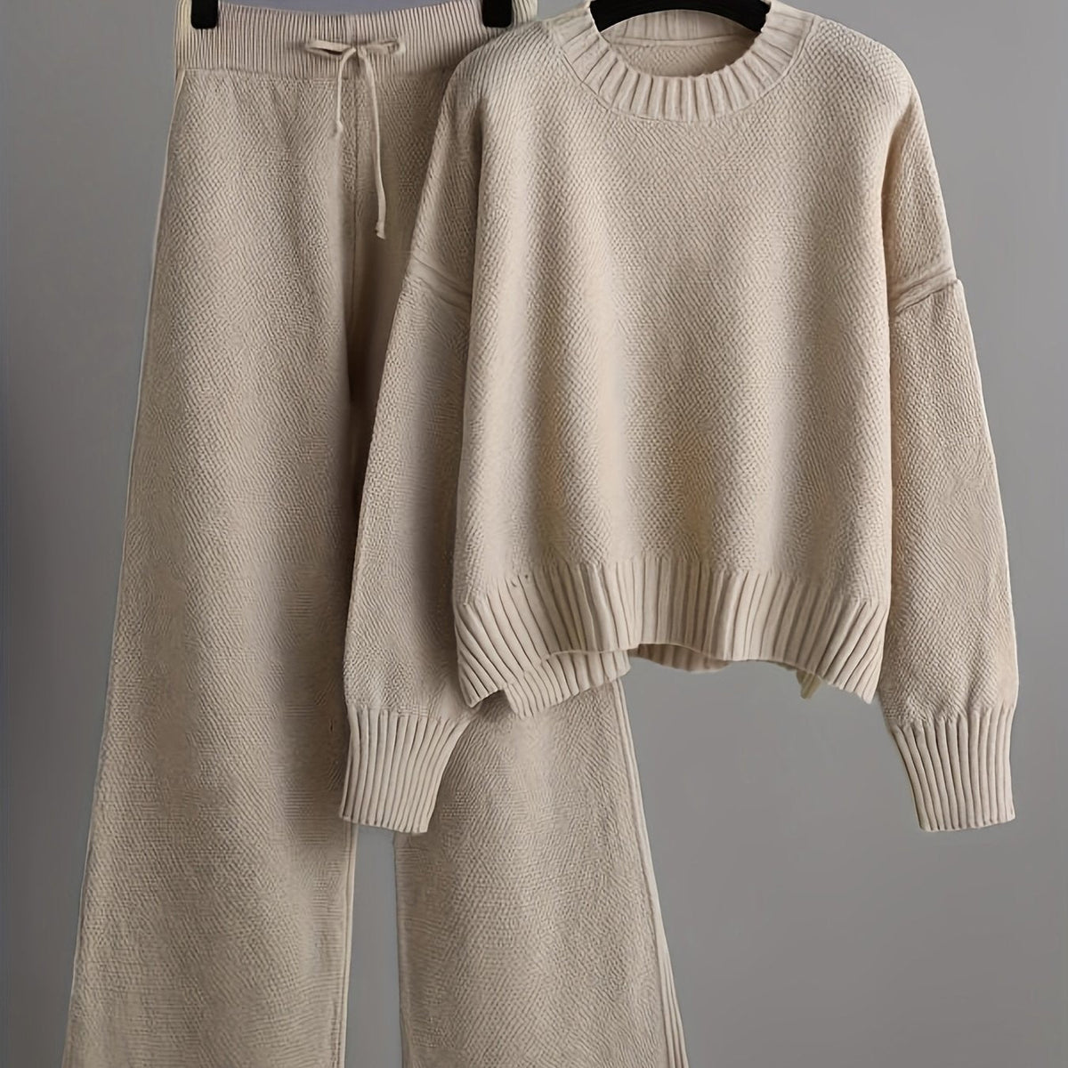 Melisa Knit Top and Wide-Leg Pants Set - Apricot