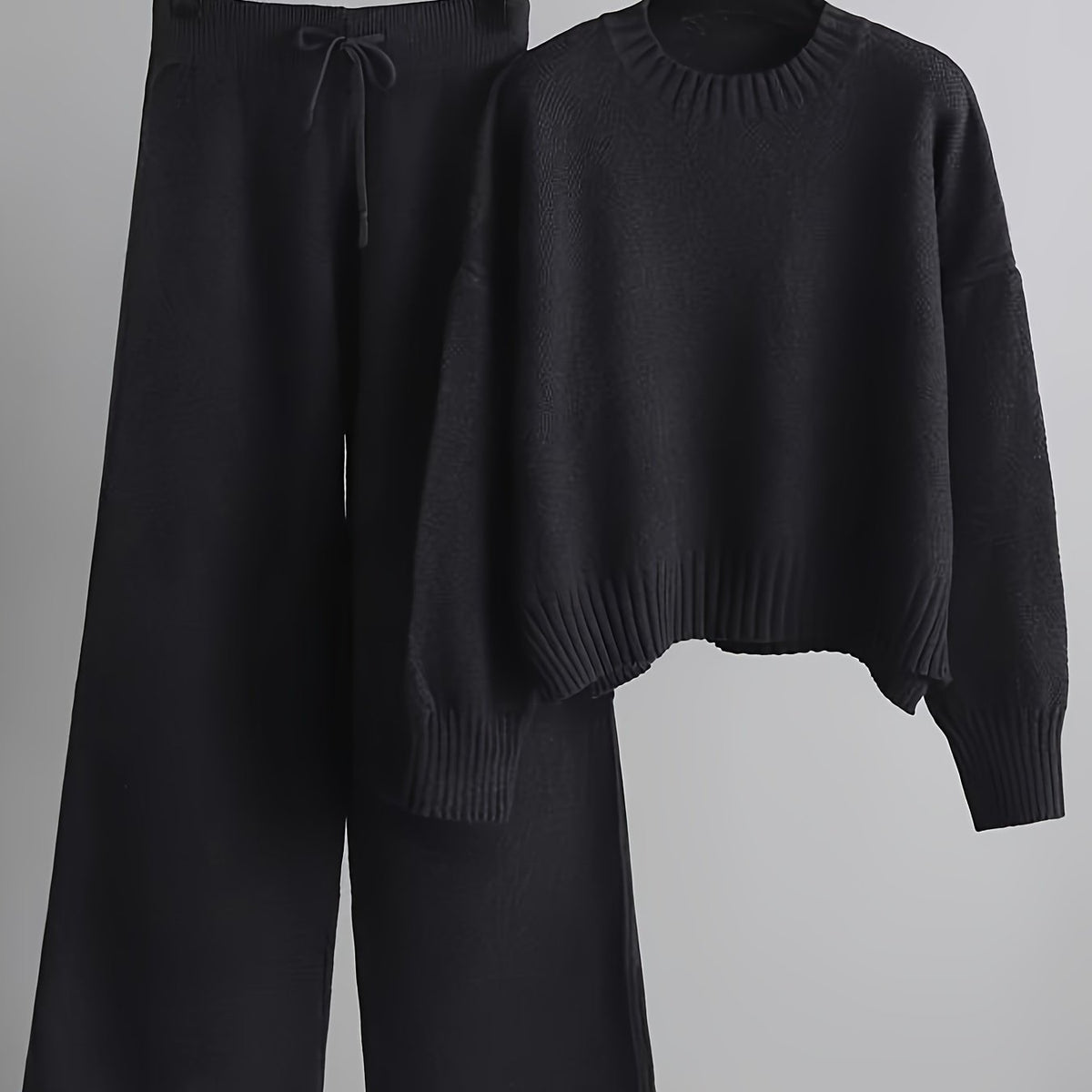 Melisa Knit Top and Wide-Leg Pants Set - Black
