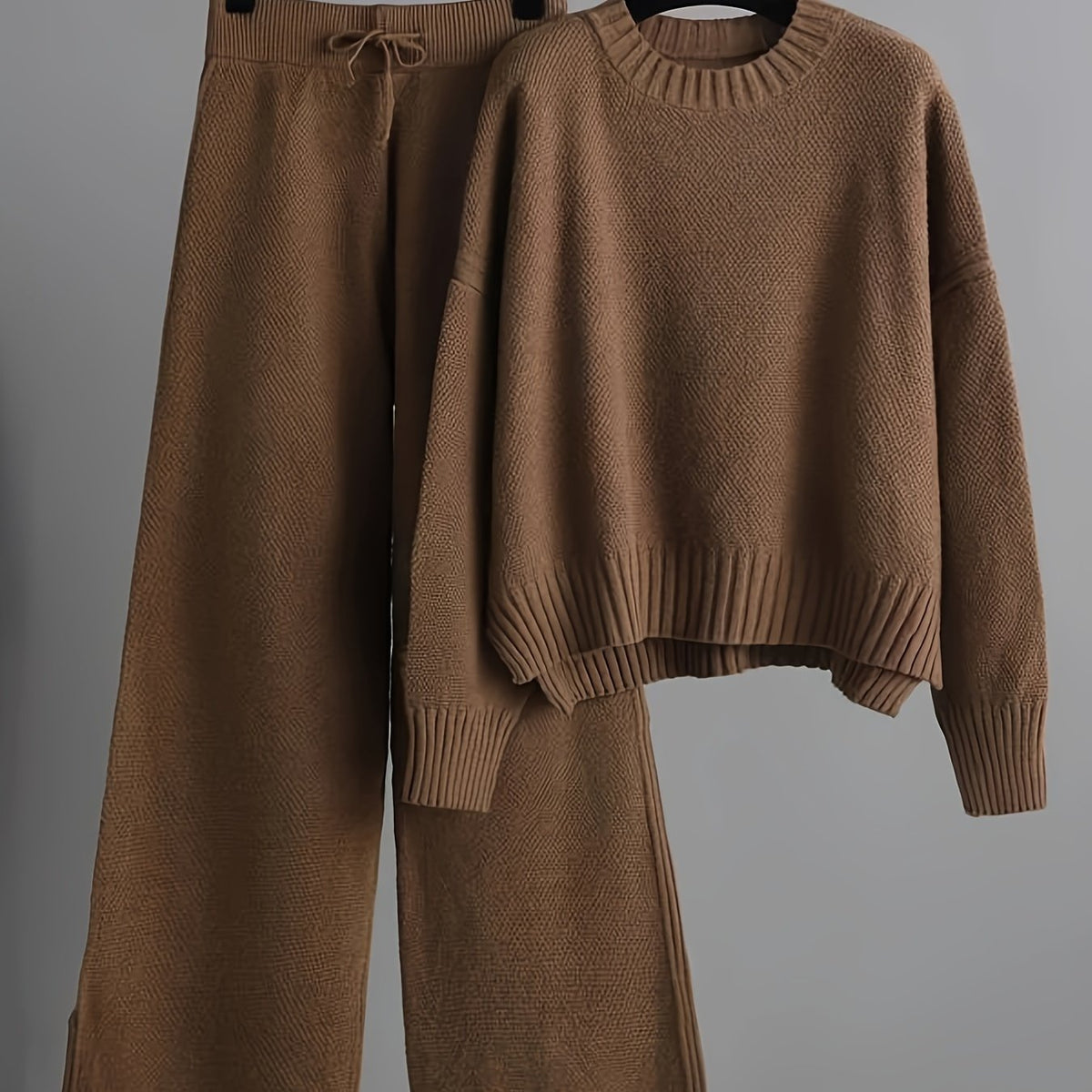 Melisa Knit Top and Wide-Leg Pants Set - Dark Brown