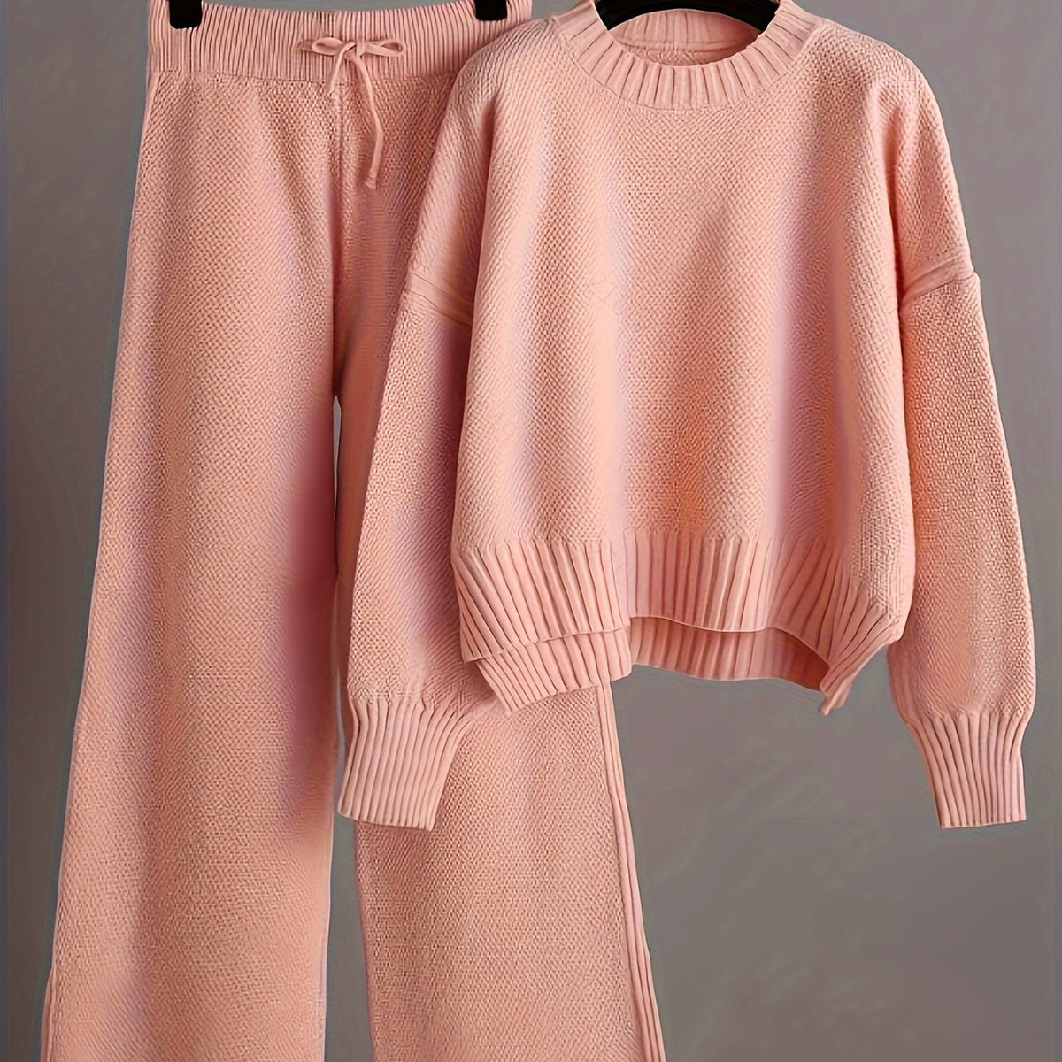 Melisa Knit Top and Wide-Leg Pants Set - Pink
