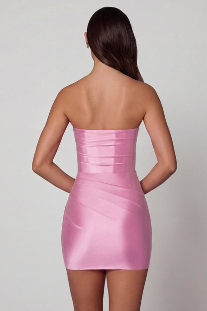 Mina Ruched Strapless Mini Dress - Soft Pink