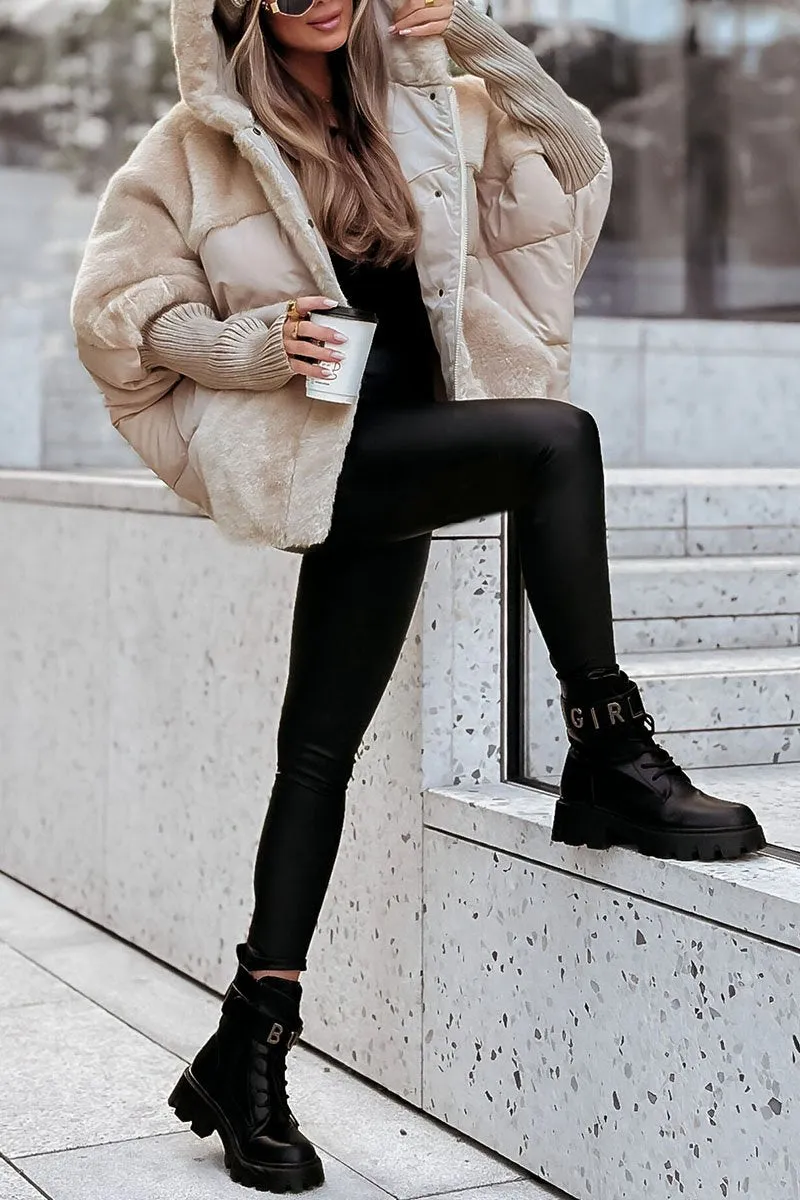 Moira Hooded Puffer Jacket - Beige