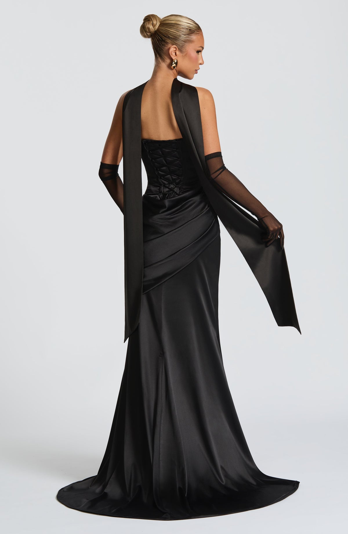 Morwen Strapless Cowl Satin Maxi Dress - Black