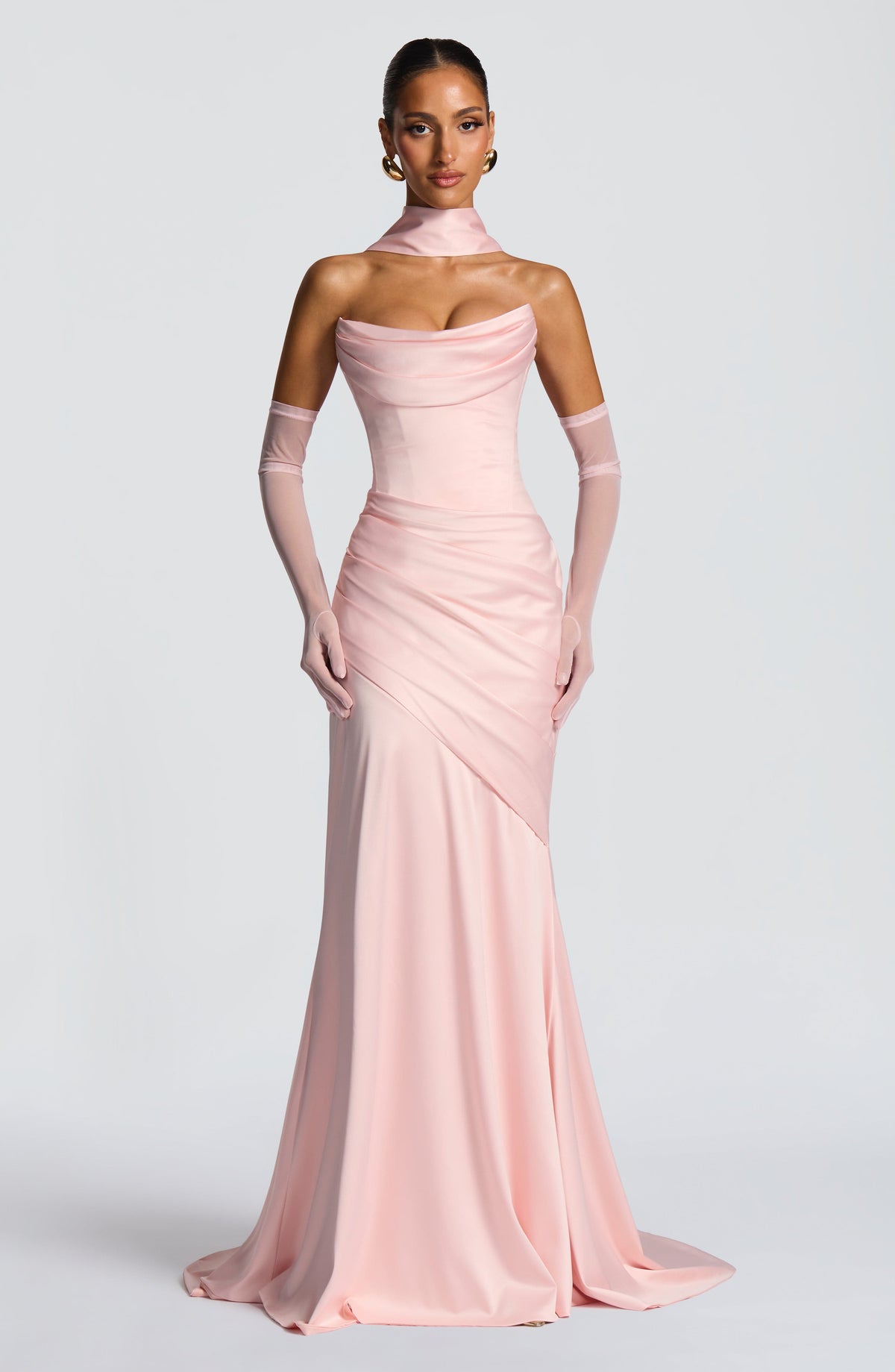 Morwen Strapless Cowl Satin Maxi Dress - Blush Pink