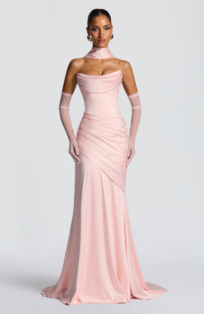 Morwen Strapless Cowl Satin Maxi Dress - Blush Pink
