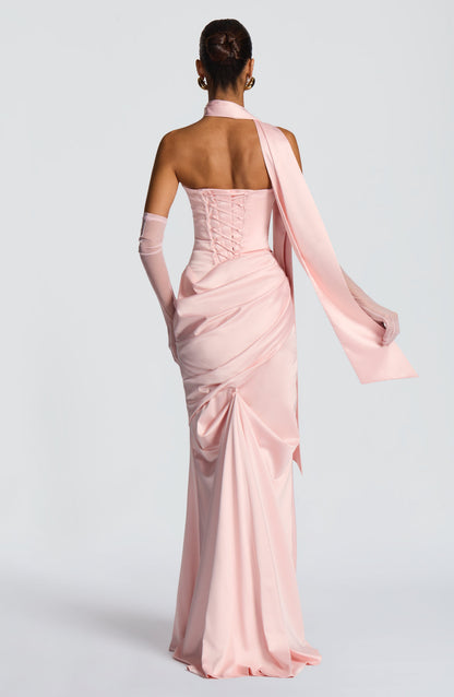 Morwen Strapless Cowl Satin Maxi Dress - Blush Pink