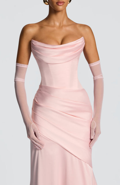 Morwen Strapless Cowl Satin Maxi Dress - Blush Pink