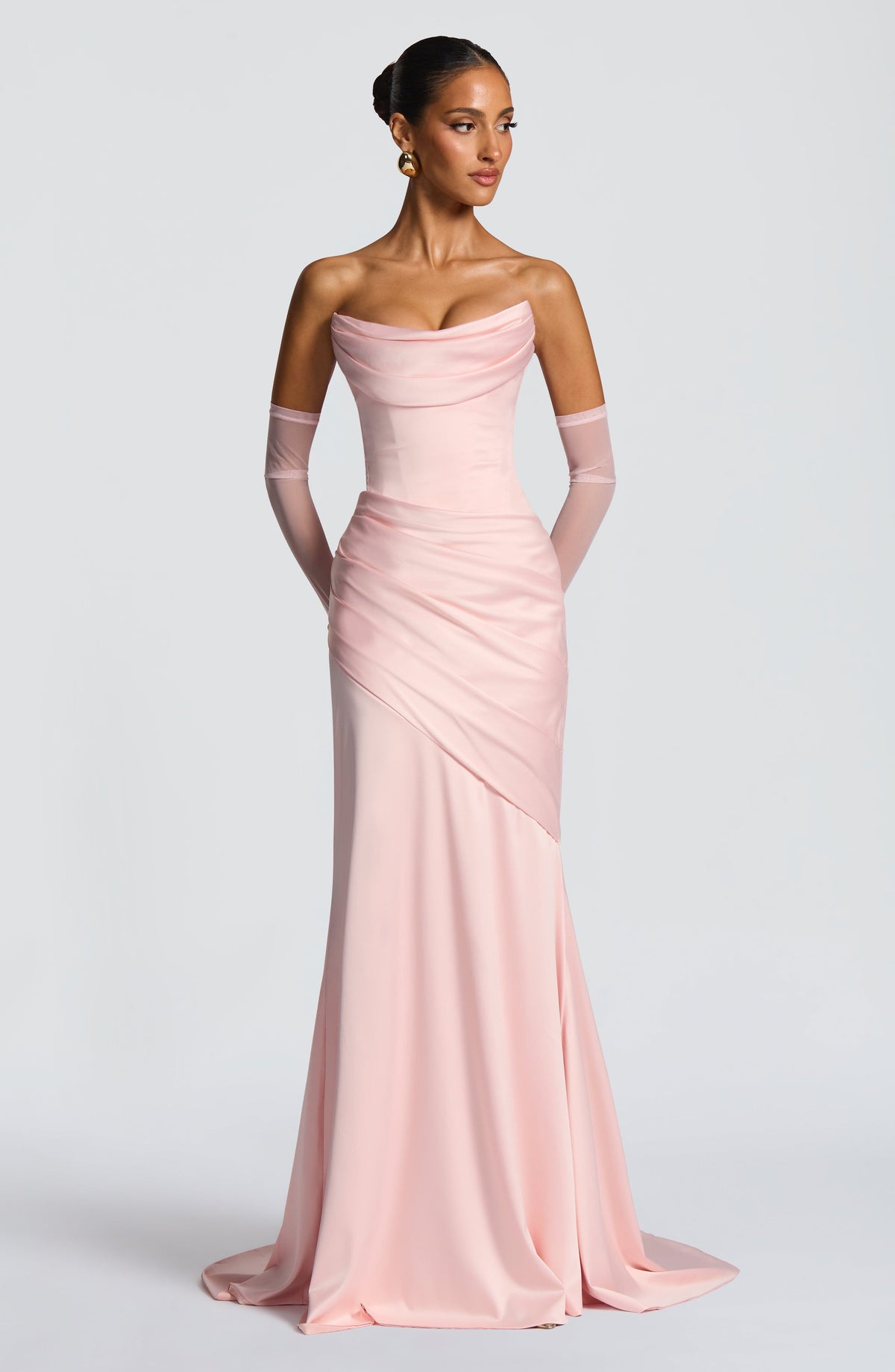 Morwen Strapless Cowl Satin Maxi Dress - Blush Pink