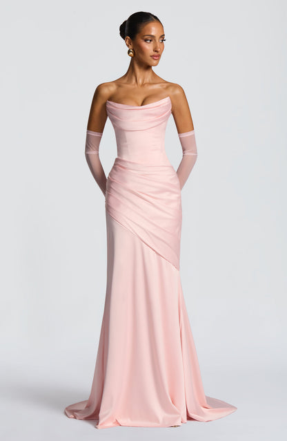 Morwen Strapless Cowl Satin Maxi Dress - Blush Pink