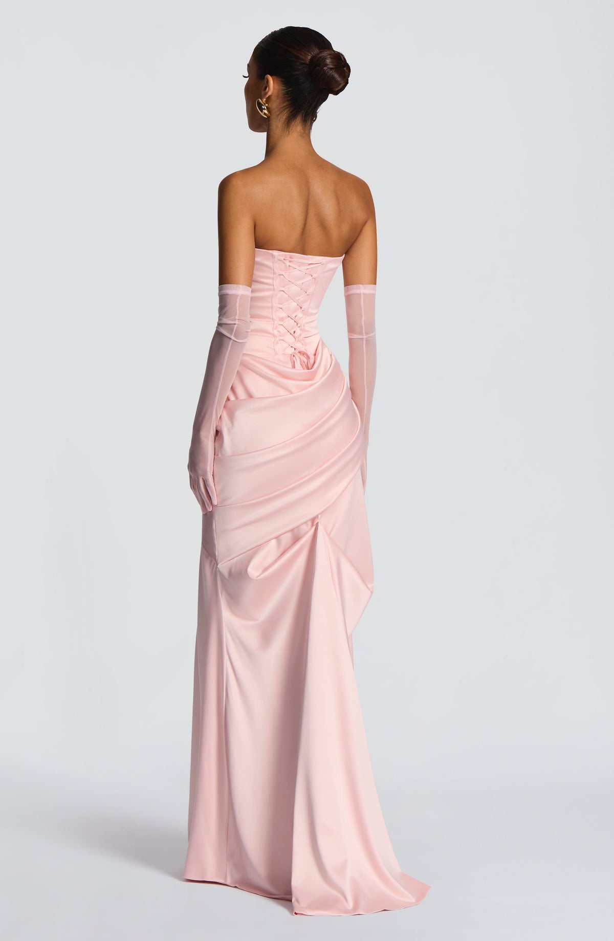 Morwen Strapless Cowl Satin Maxi Dress - Blush Pink
