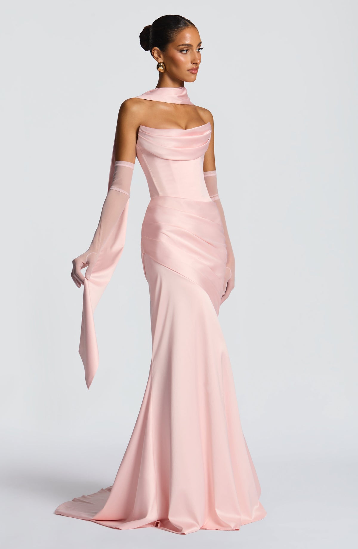 Morwen Strapless Cowl Satin Maxi Dress - Blush Pink