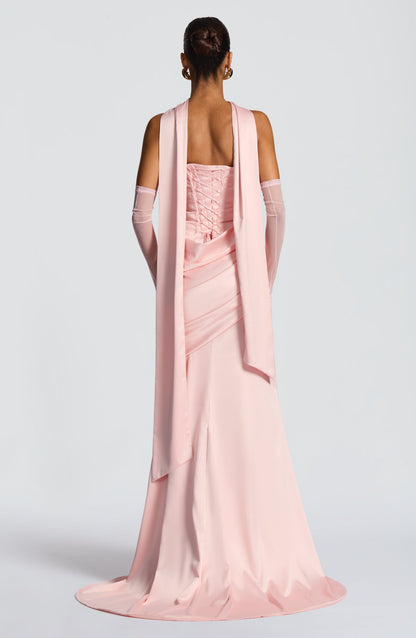 Morwen Strapless Cowl Satin Maxi Dress - Blush Pink
