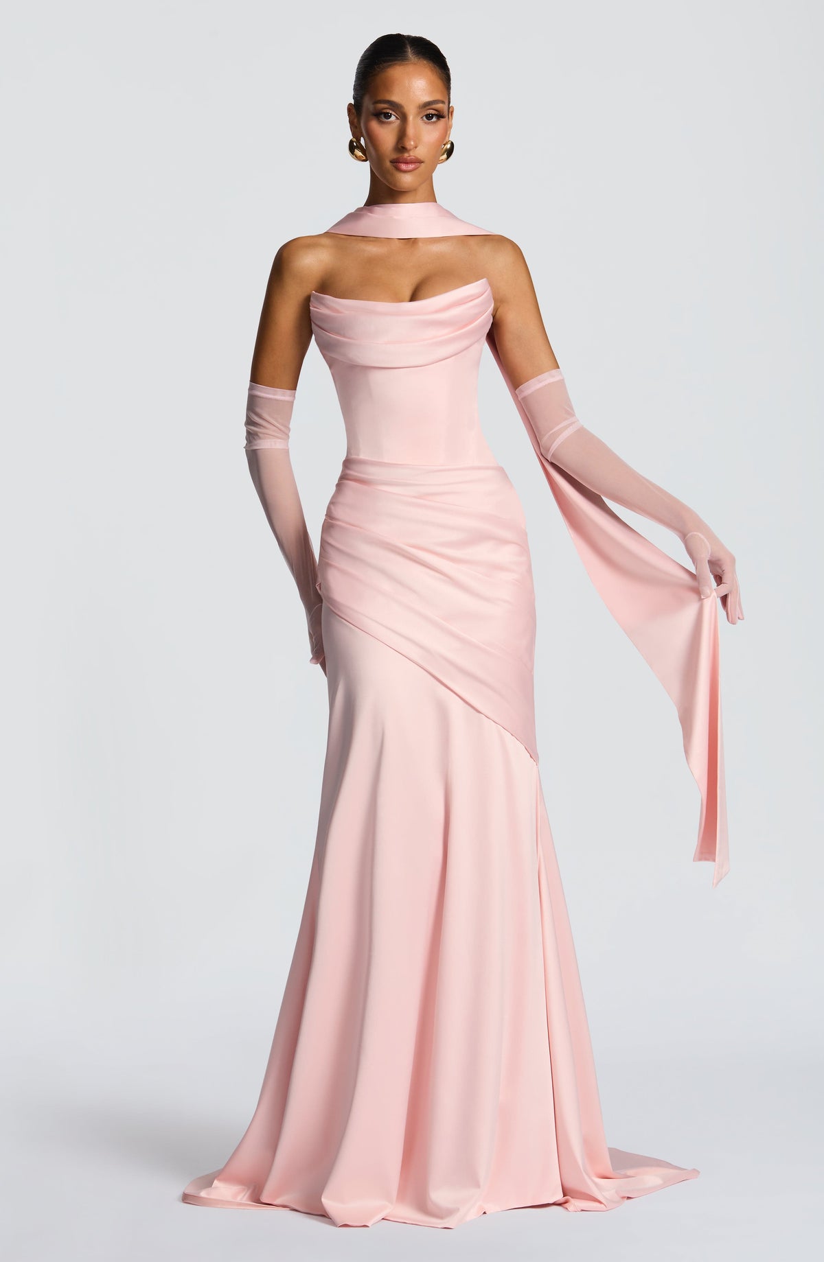 Morwen Strapless Cowl Satin Maxi Dress - Blush Pink