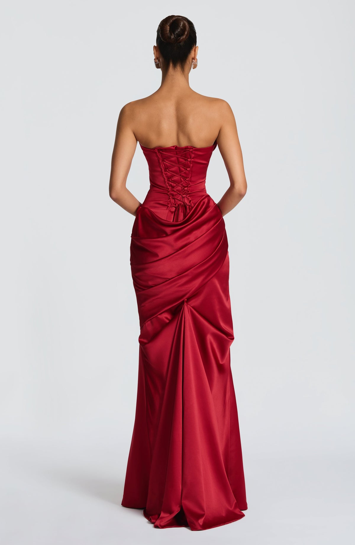 Morwen Strapless Cowl Satin Maxi Dress - Deep Red