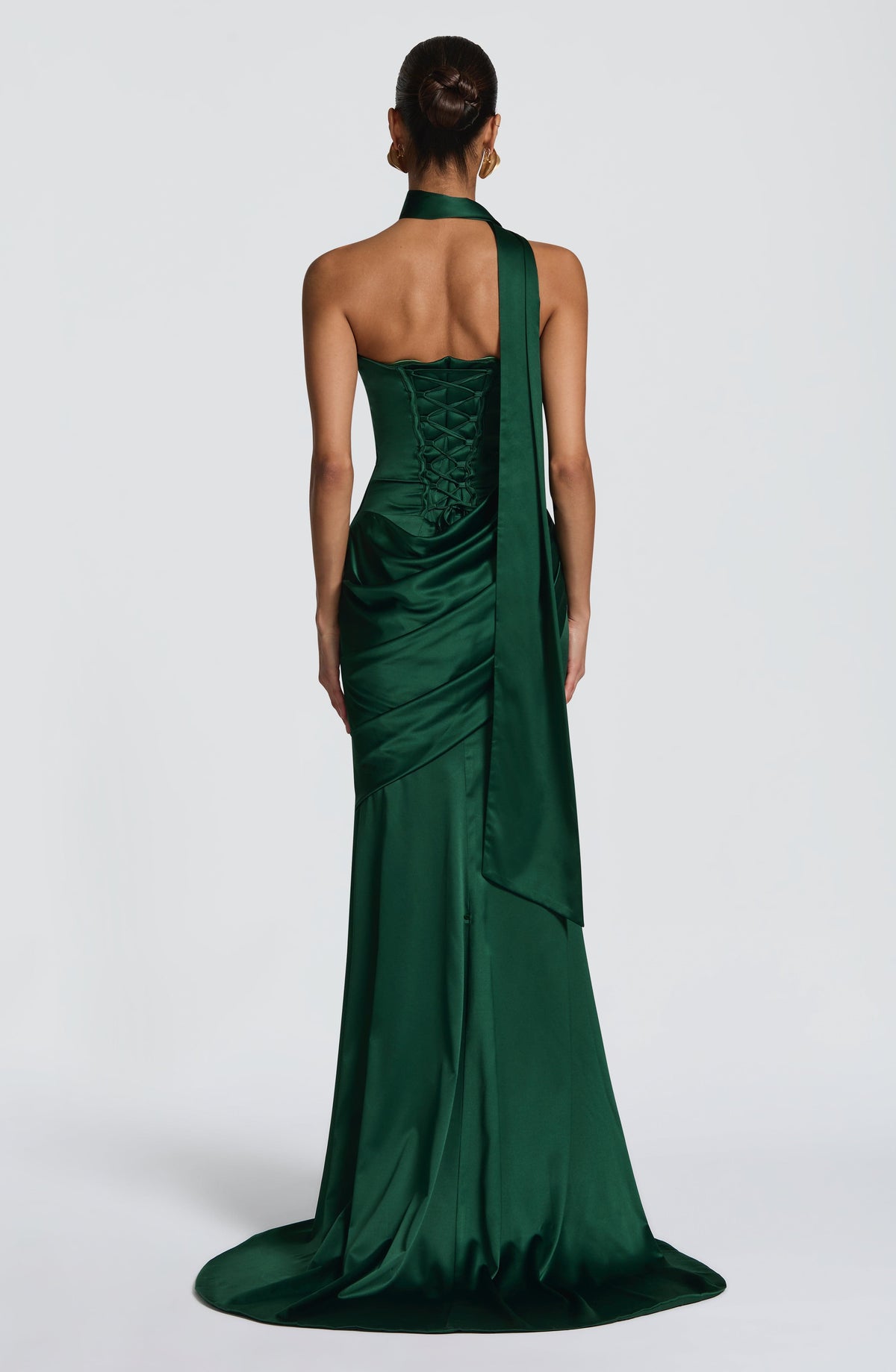 Morwen Strapless Cowl Satin Maxi Dress - Emerald Green