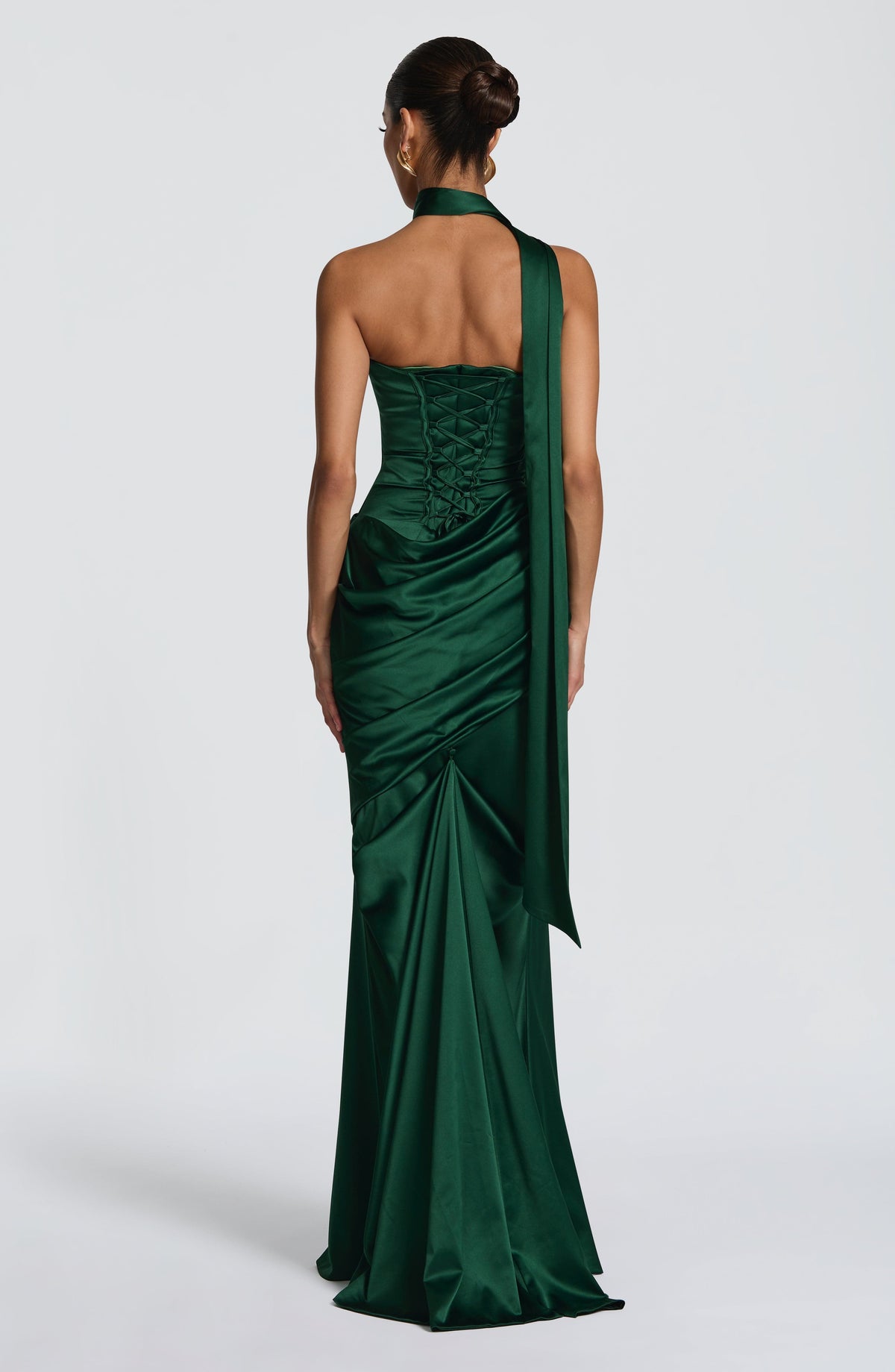 Morwen Strapless Cowl Satin Maxi Dress - Emerald Green