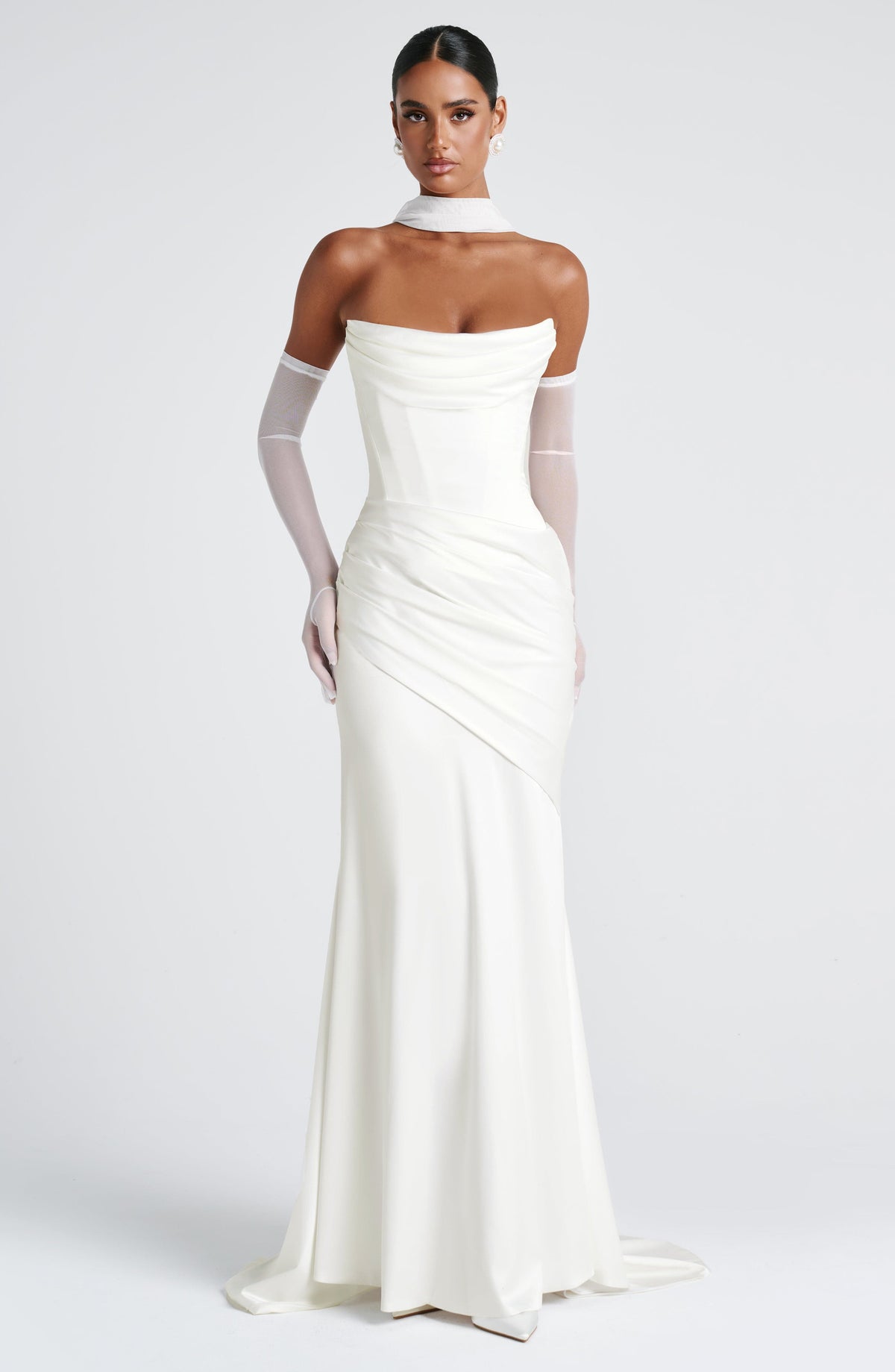 Morwen Strapless Cowl Satin Maxi Dress - Ivory