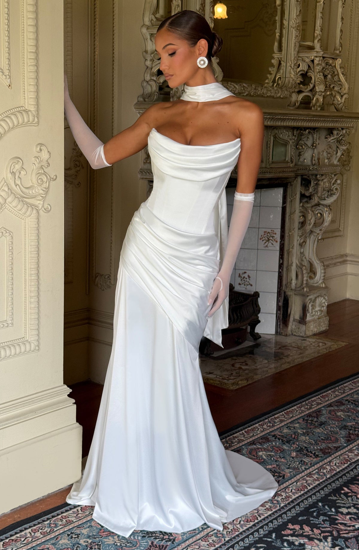 Morwen Strapless Cowl Satin Maxi Dress - Ivory