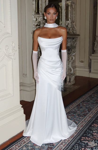 Morwen Strapless Cowl Satin Maxi Dress - Ivory