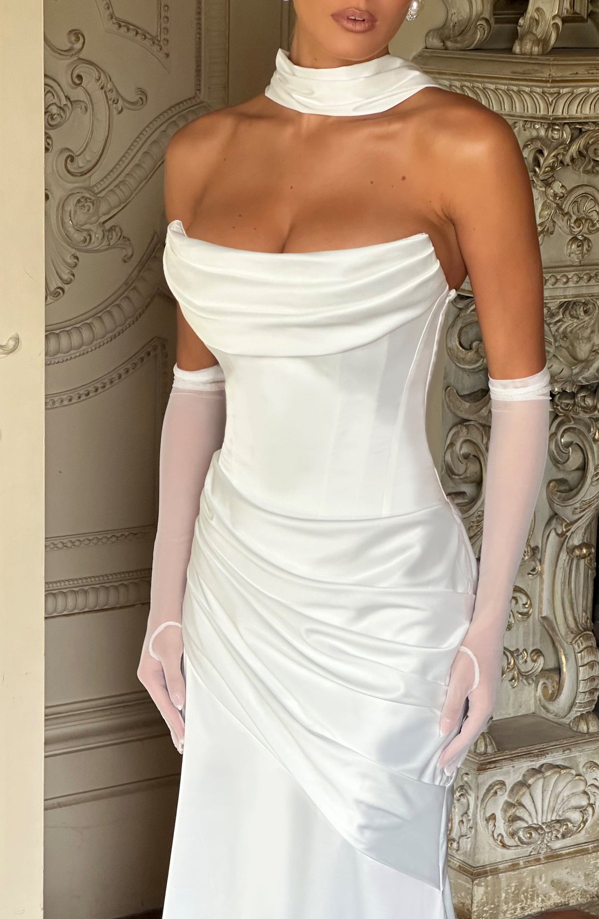 Morwen Strapless Cowl Satin Maxi Dress - Ivory