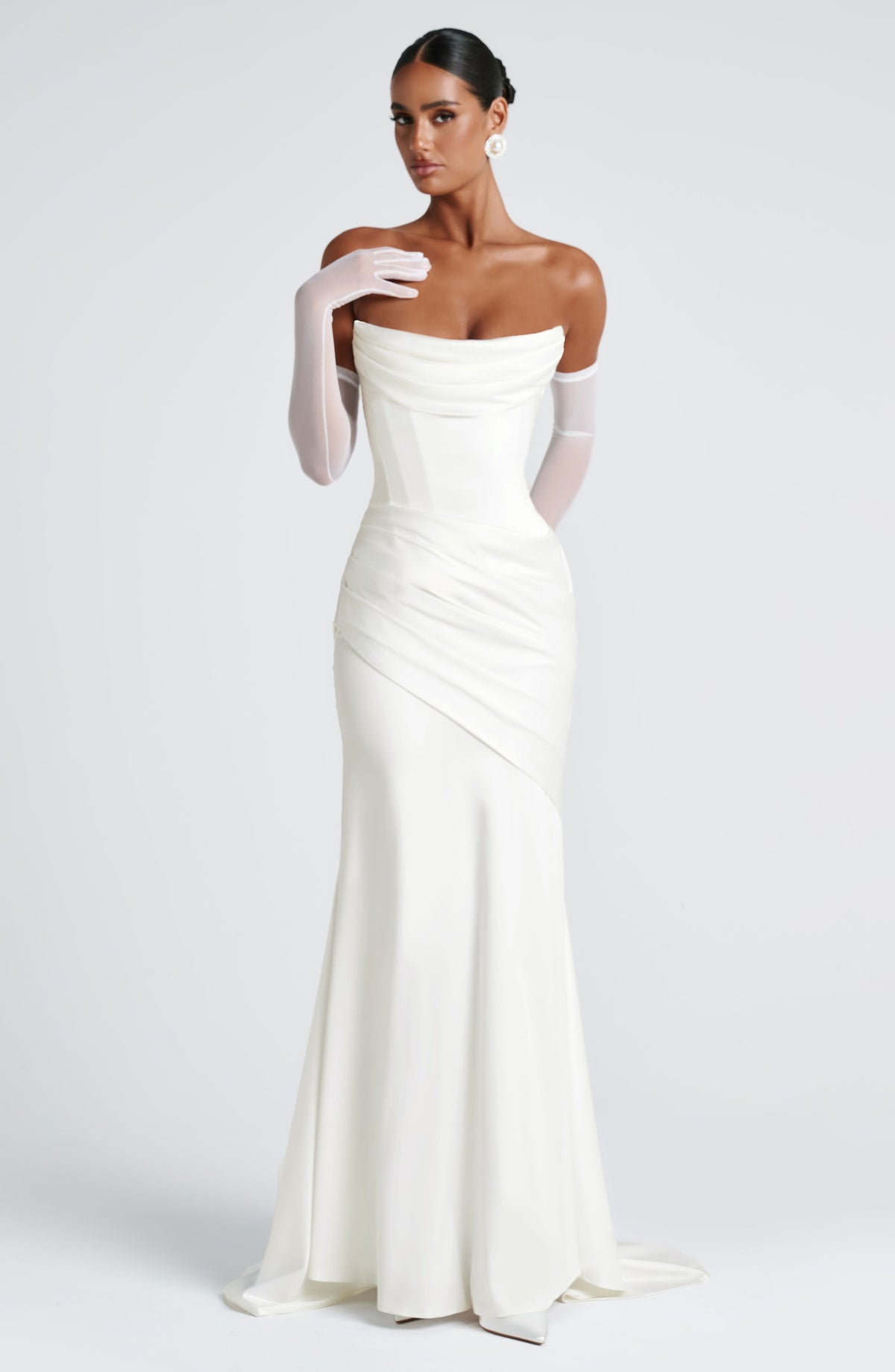 Morwen Strapless Cowl Satin Maxi Dress - Ivory