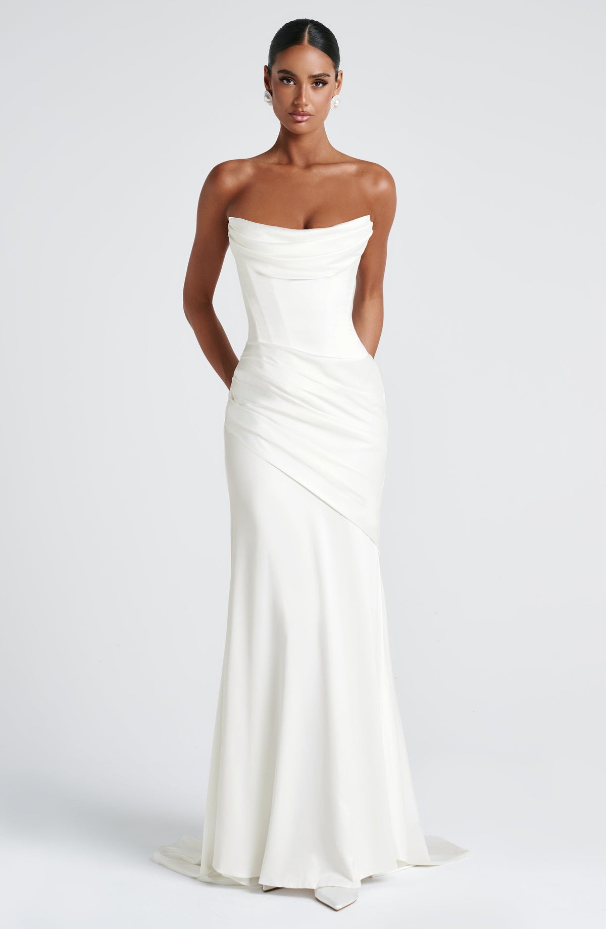 Morwen Strapless Cowl Satin Maxi Dress - Ivory