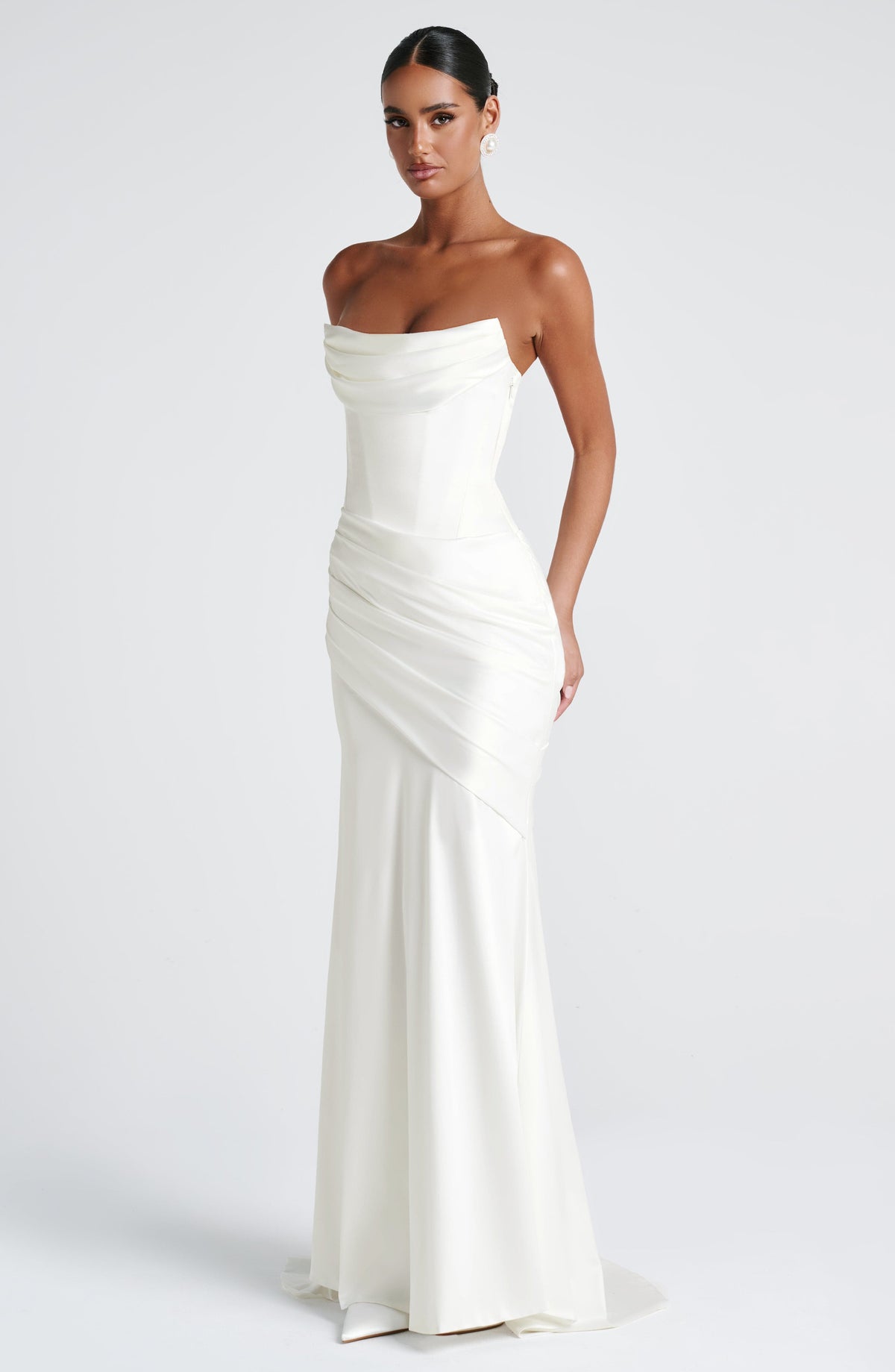 Morwen Strapless Cowl Satin Maxi Dress - Ivory