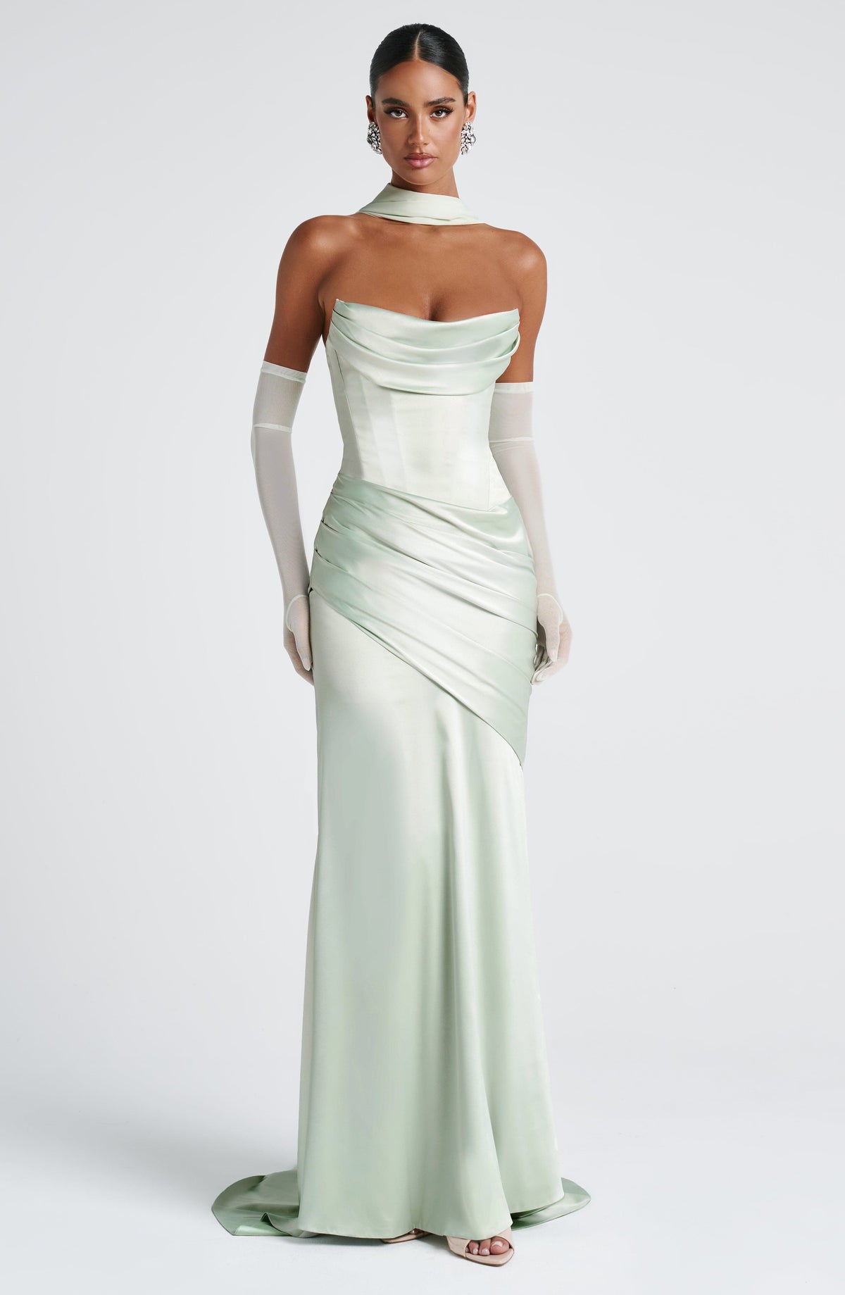 Morwen Strapless Cowl Satin Maxi Dress - Mint
