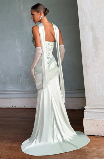 Morwen Strapless Cowl Satin Maxi Dress - Mint
