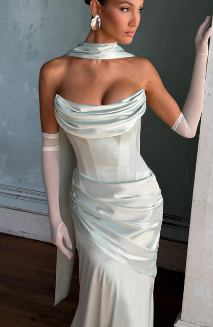 Morwen Strapless Cowl Satin Maxi Dress - Mint
