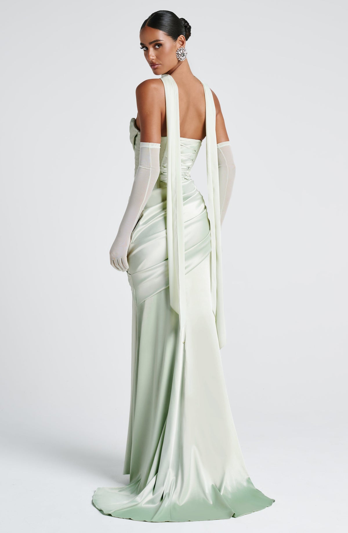 Morwen Strapless Cowl Satin Maxi Dress - Mint