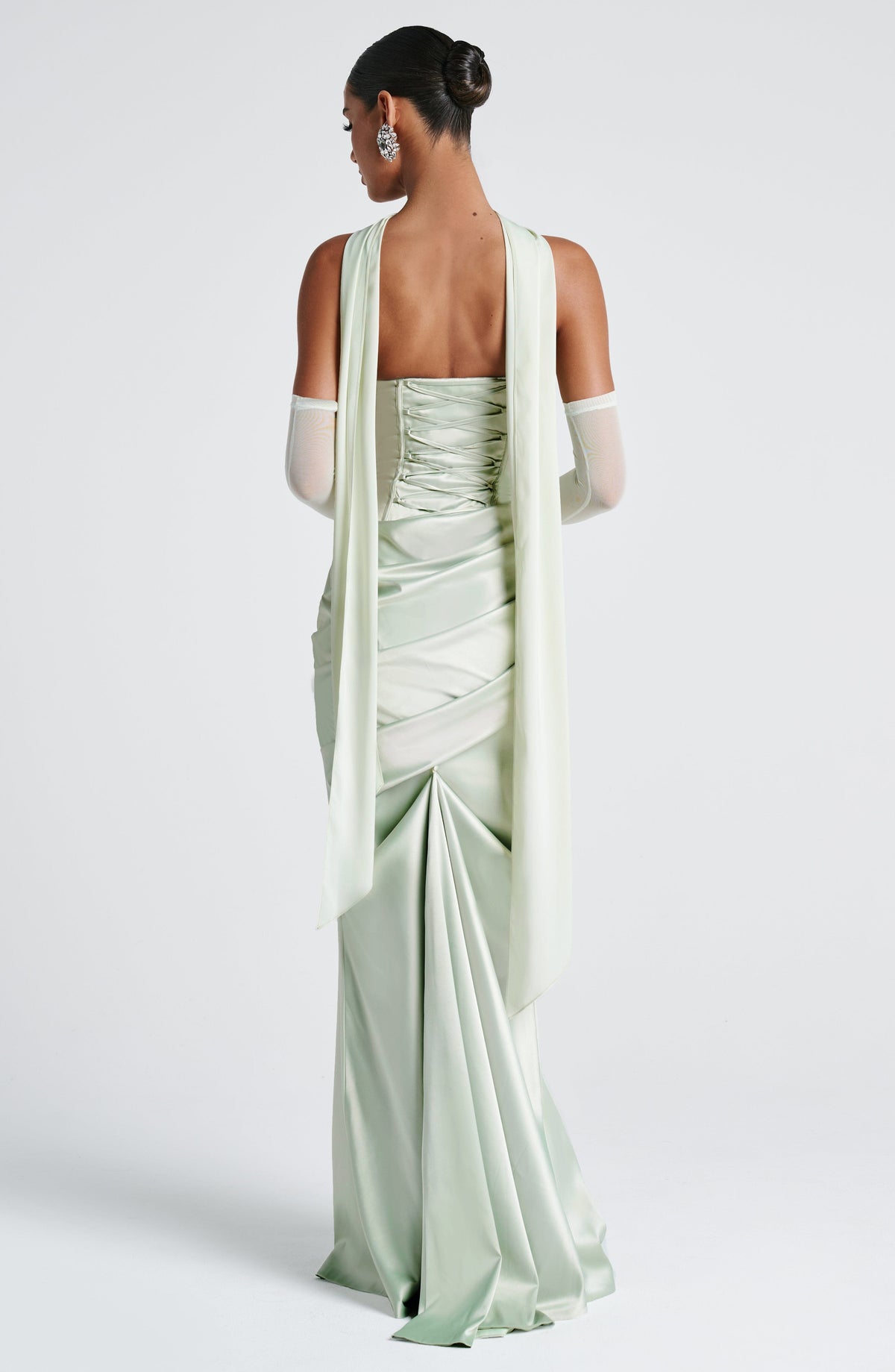 Morwen Strapless Cowl Satin Maxi Dress - Mint