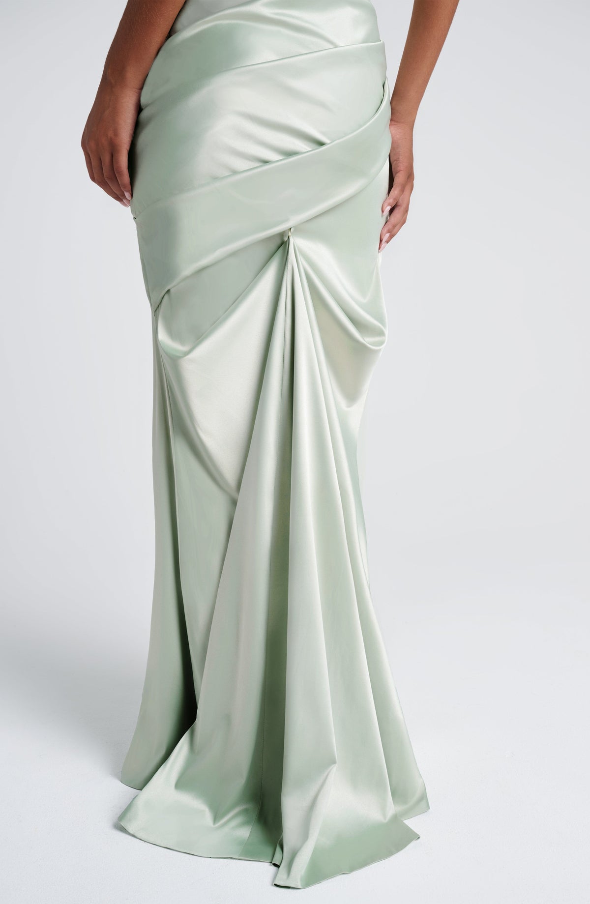 Morwen Strapless Cowl Satin Maxi Dress - Mint