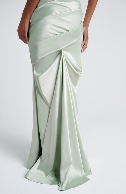 Morwen Strapless Cowl Satin Maxi Dress - Mint