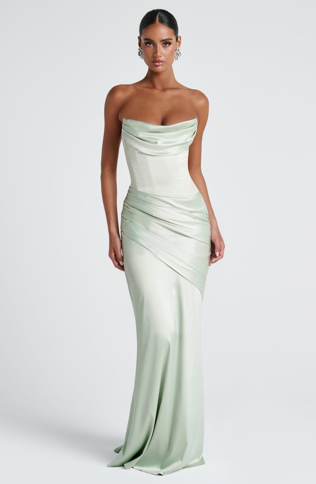 Morwen Strapless Cowl Satin Maxi Dress - Mint