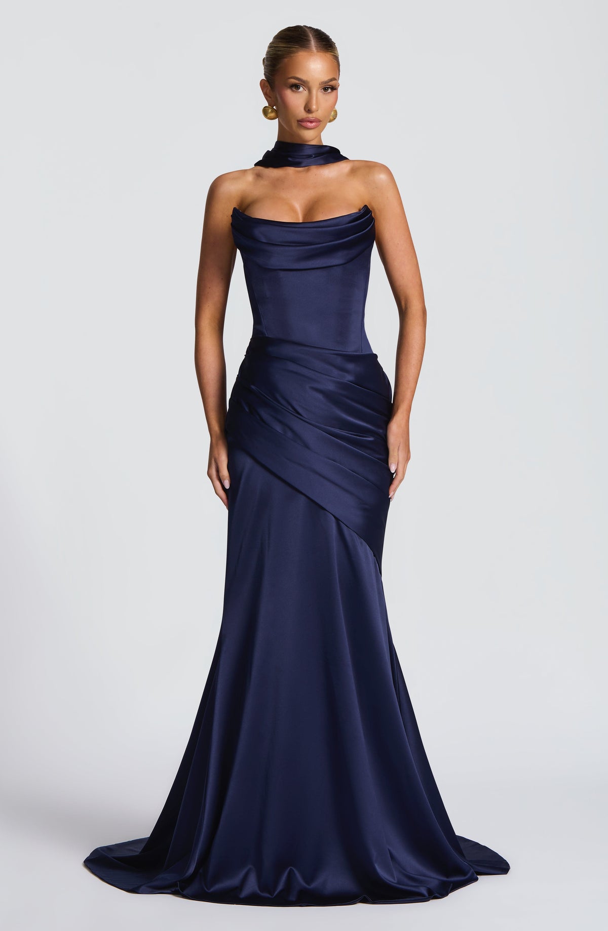 Morwen Strapless Cowl Satin Maxi Dress - Navy