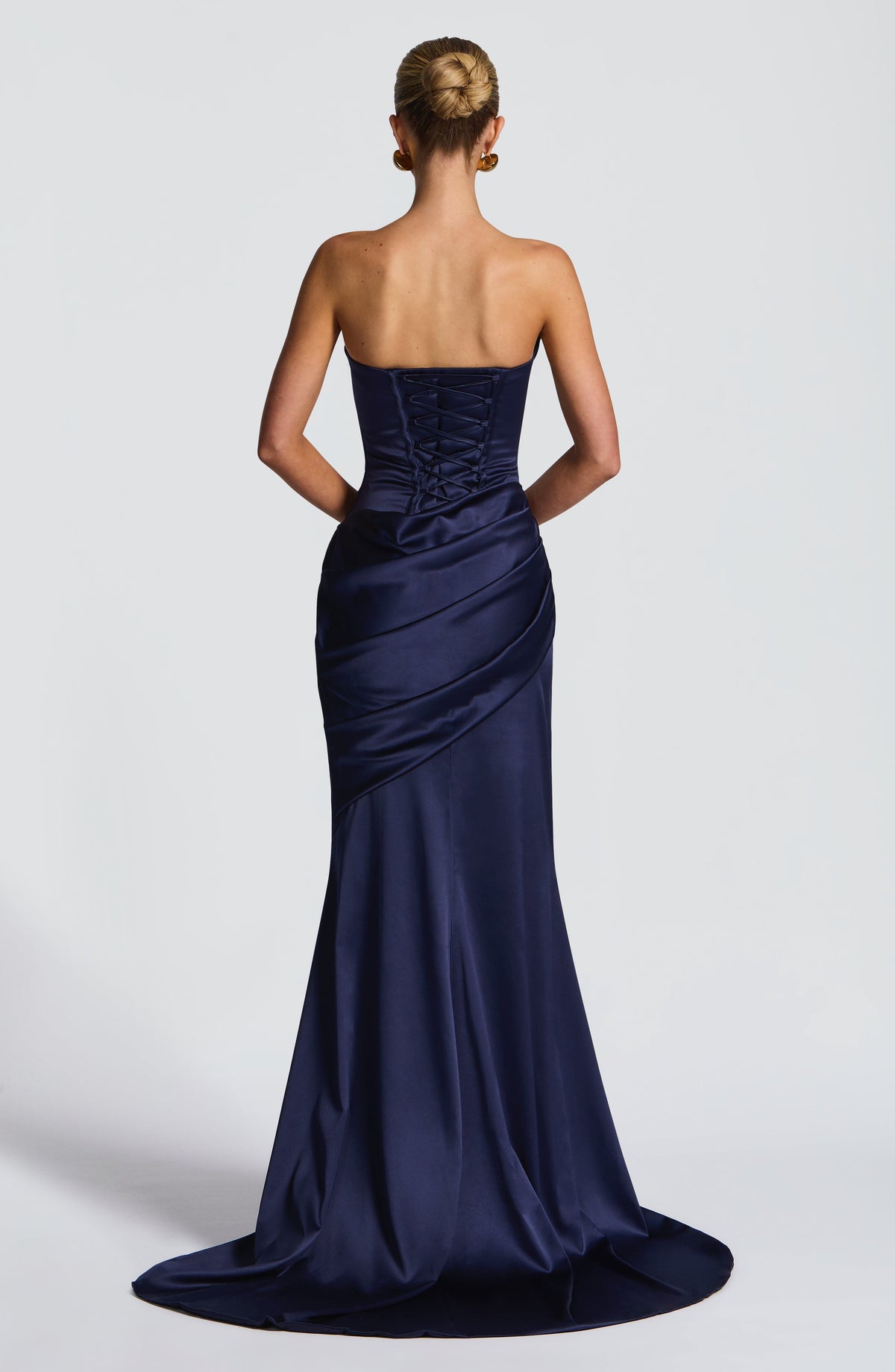 Morwen Strapless Cowl Satin Maxi Dress - Navy