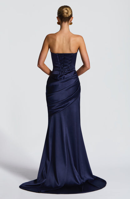 Morwen Strapless Cowl Satin Maxi Dress - Navy